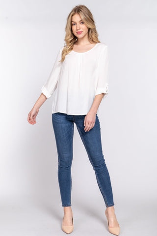 3/4 Roll Up Slv Pleated Blouse Look Up Deals