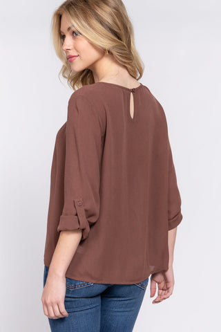 3/4 Roll Up Slv Pleated Blouse Look Up Deals