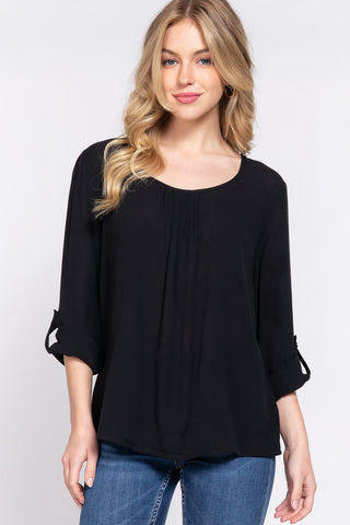 3/4 Roll Up Slv Pleated Blouse Look Up Deals