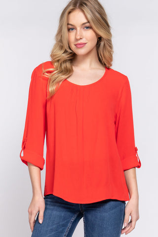 3/4 Roll Up Slv Pleated Blouse Look Up Deals