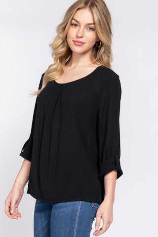 3/4 Roll Up Slv Pleated Blouse Look Up Deals