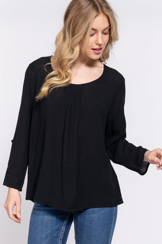 3/4 Roll Up Slv Pleated Blouse Look Up Deals