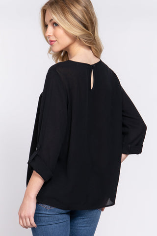 3/4 Roll Up Slv Pleated Blouse Look Up Deals