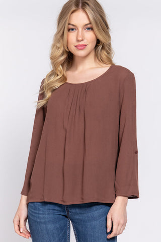 3/4 Roll Up Slv Pleated Blouse Look Up Deals