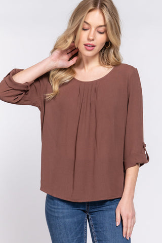 3/4 Roll Up Slv Pleated Blouse Look Up Deals