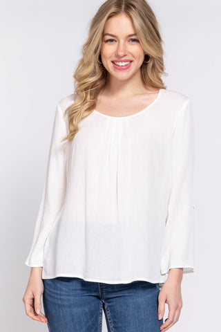 3/4 Roll Up Slv Pleated Blouse Look Up Deals