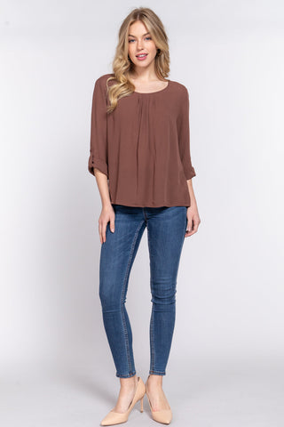 3/4 Roll Up Slv Pleated Blouse Look Up Deals