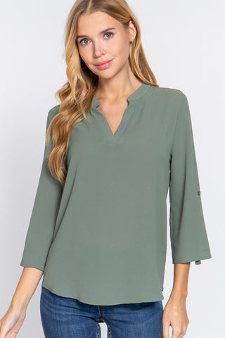 3/4 Roll Up Slv Woven Blouse Look Up Deals