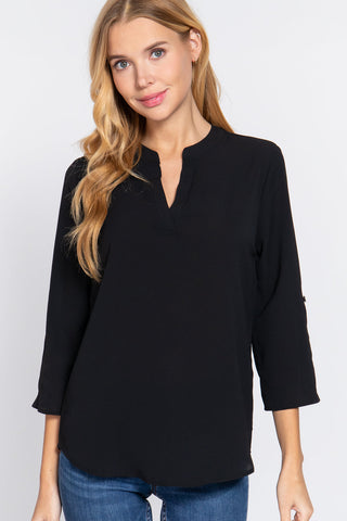 3/4 Roll Up Slv Woven Blouse Look Up Deals