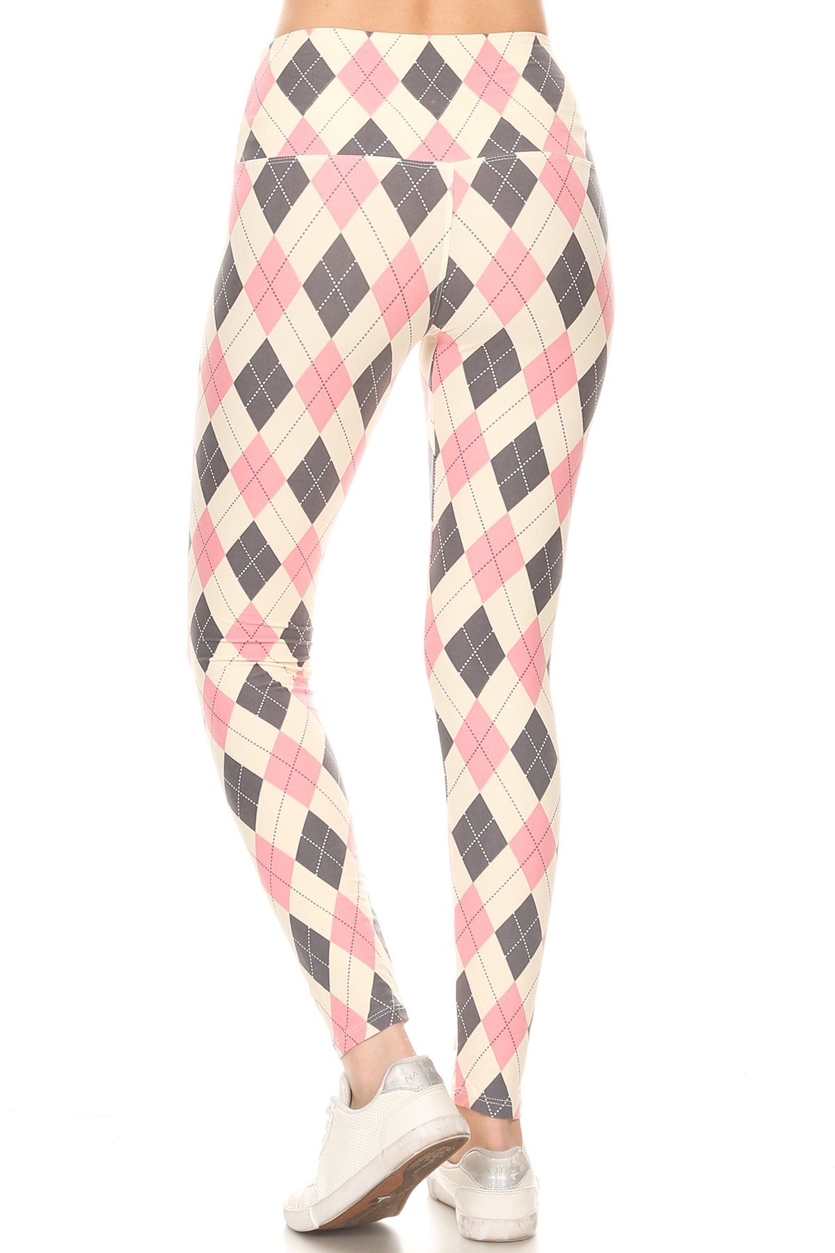 5-inch Long Yoga Style Banded Lined Argyle Printed Knit Legging With High Waist Look Up Deals