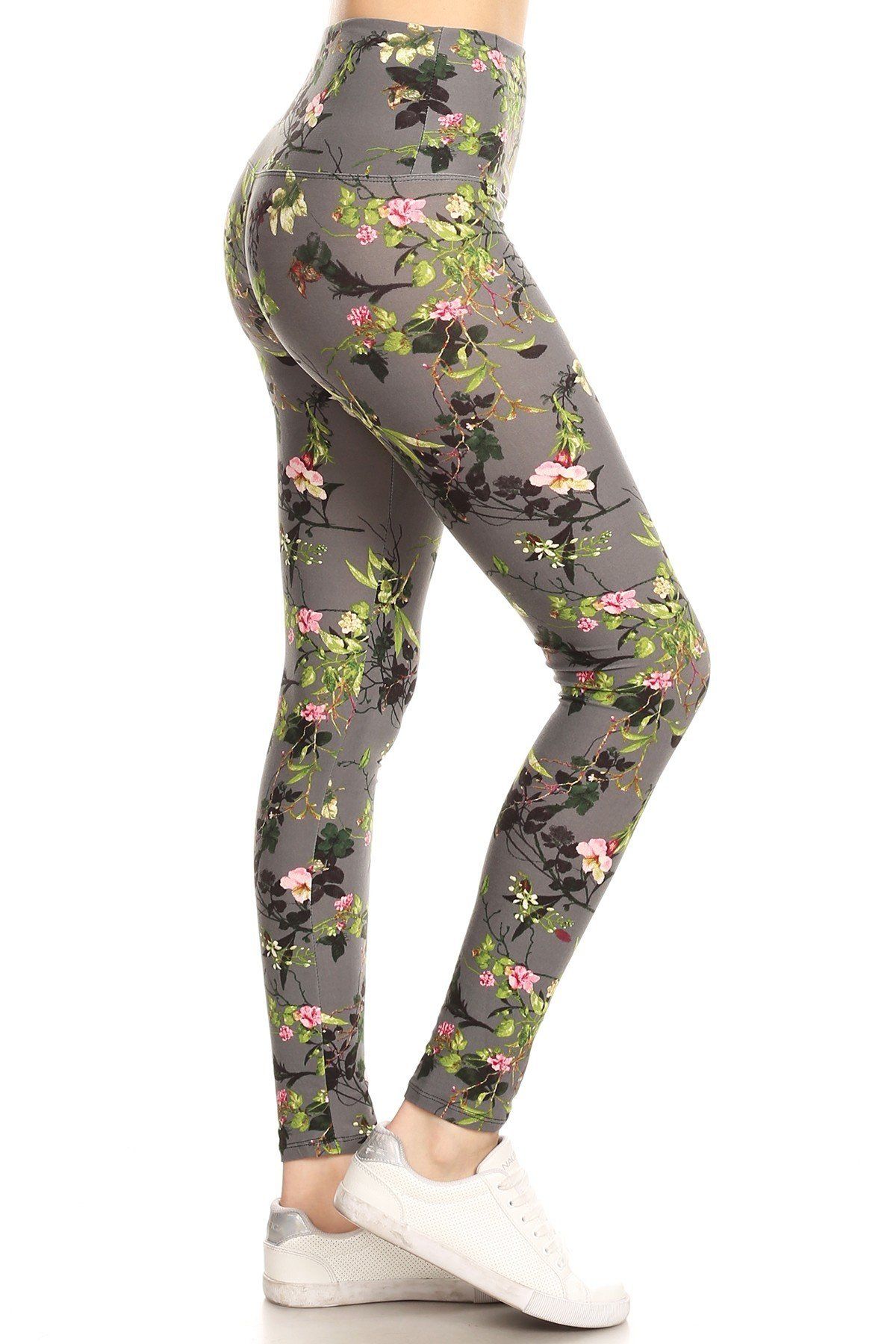 5-inch Long Yoga Style Banded Lined Floral Printed Knit Legging With High Waist Look Up Deals