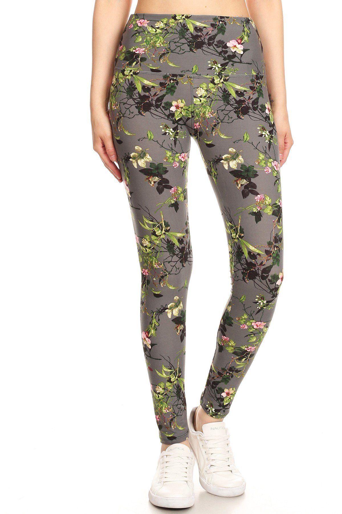 5-inch Long Yoga Style Banded Lined Floral Printed Knit Legging With High Waist Look Up Deals