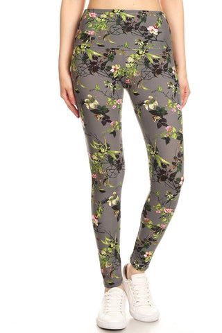 5-inch Long Yoga Style Banded Lined Floral Printed Knit Legging With High Waist Look Up Deals