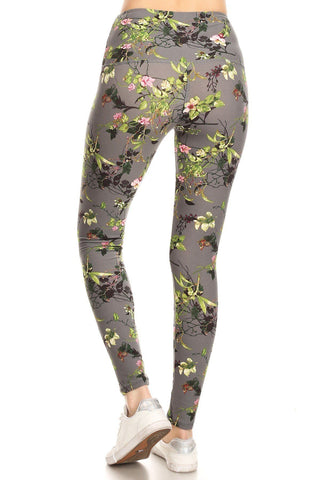 5-inch Long Yoga Style Banded Lined Floral Printed Knit Legging With High Waist Look Up Deals