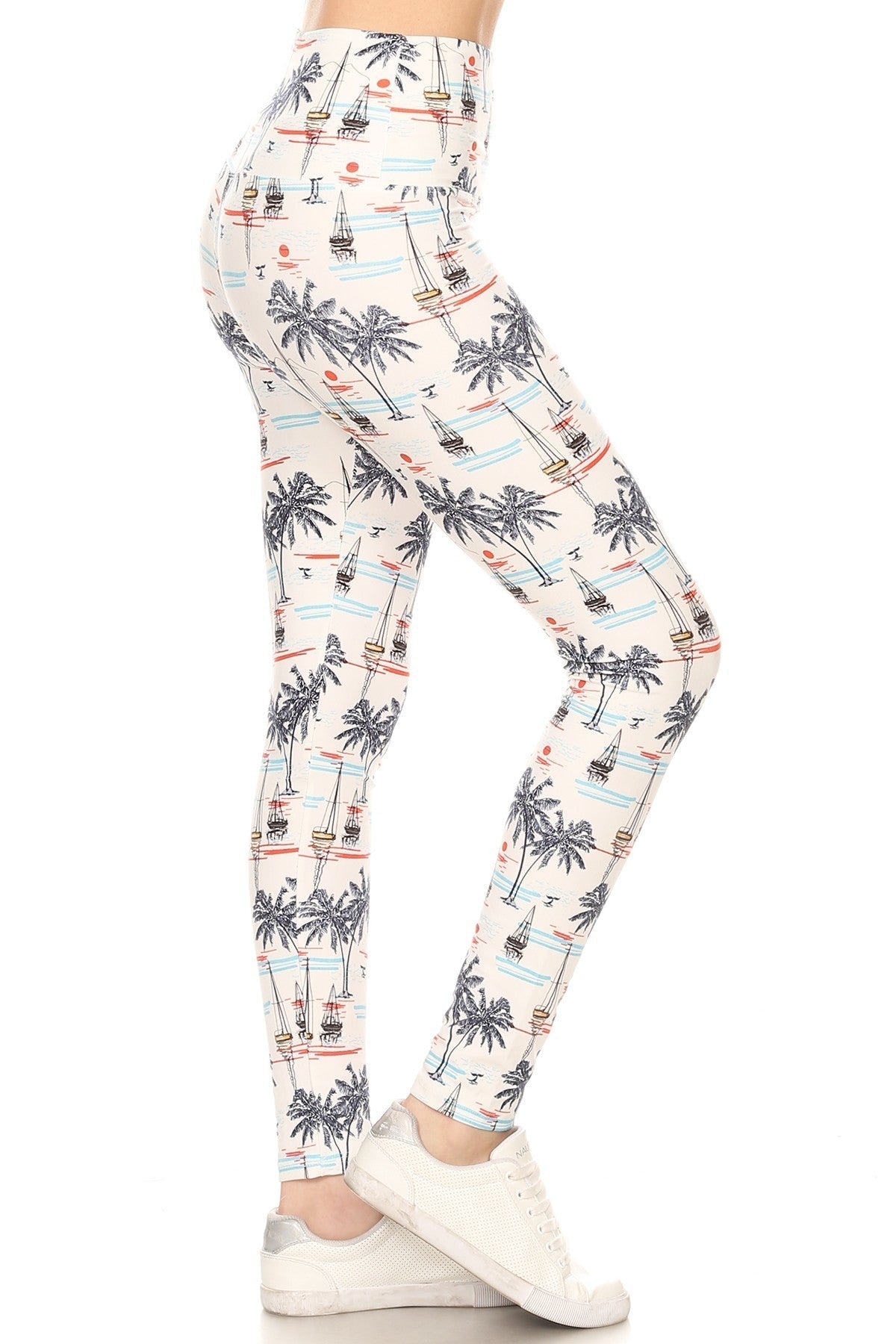 5-inch Long Yoga Style Banded Lined Sailor Printed Knit Legging With High Waist Look Up Deals