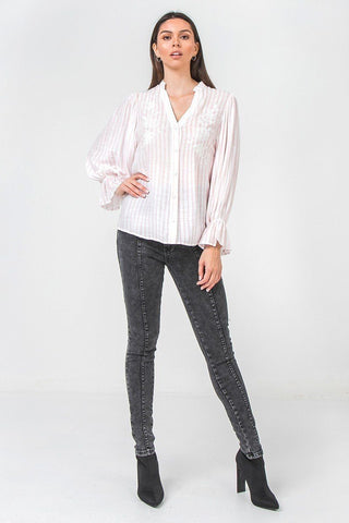 A Floral Eyelet And Solid Mixed Top Look Up Deals