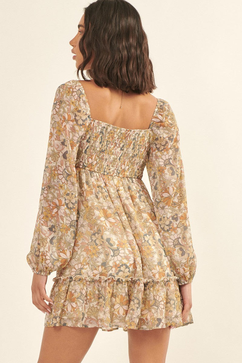 A Floral Print, Woven Mini Dress Look Up Deals