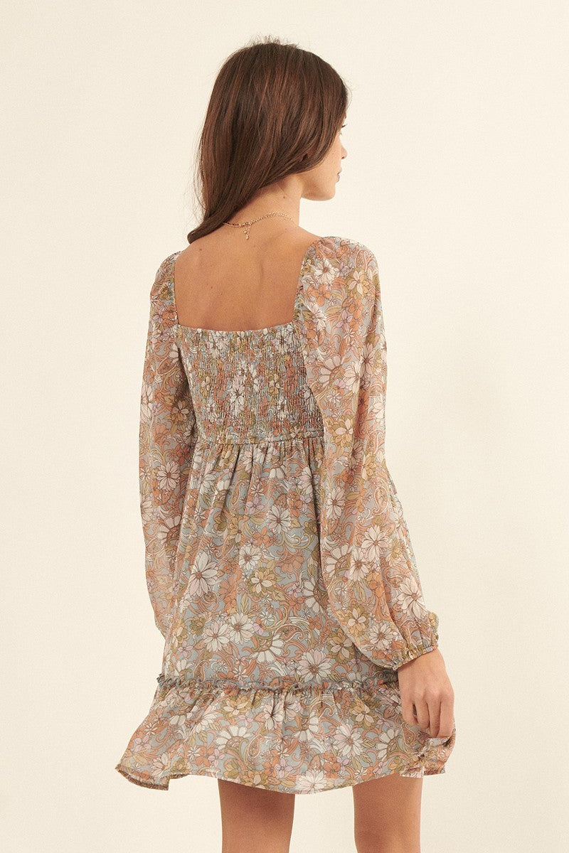 A Floral Print, Woven Mini Dress Look Up Deals