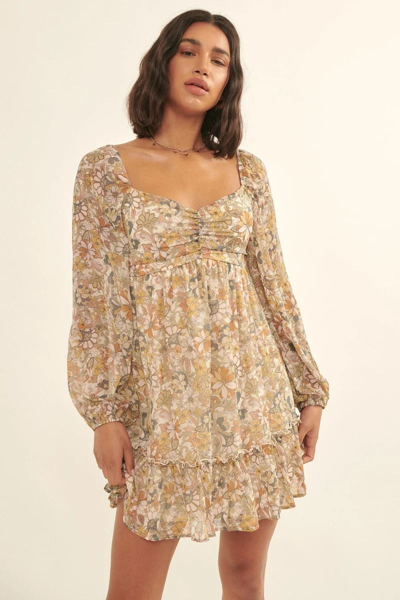 A Floral Print, Woven Mini Dress Look Up Deals