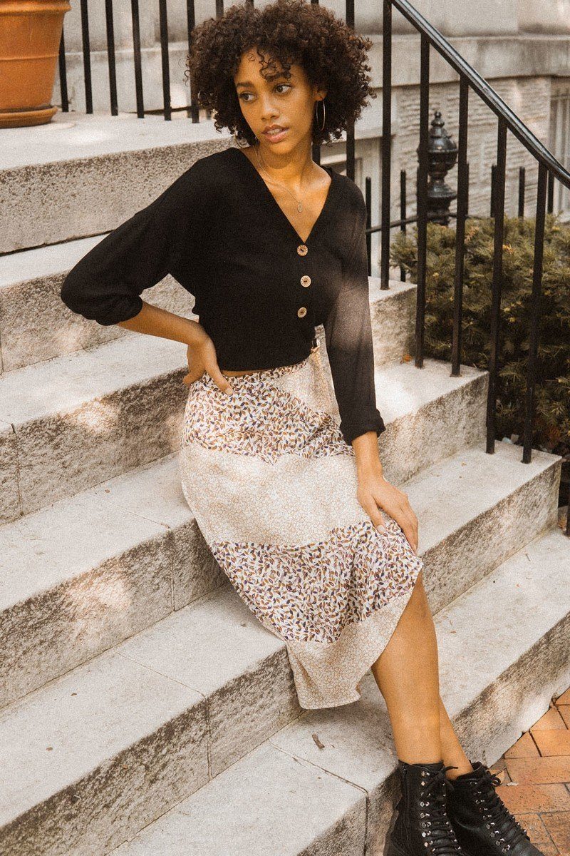 A Floral-print Woven Midi Skirt Look Up Deals