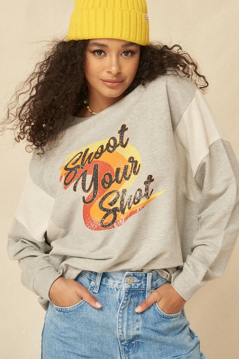 A French Terry Knit Graphic Sweatshirt Look Up Deals