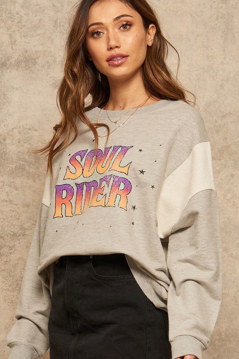 A French Terry Knit Graphic Sweatshirt Look Up Deals