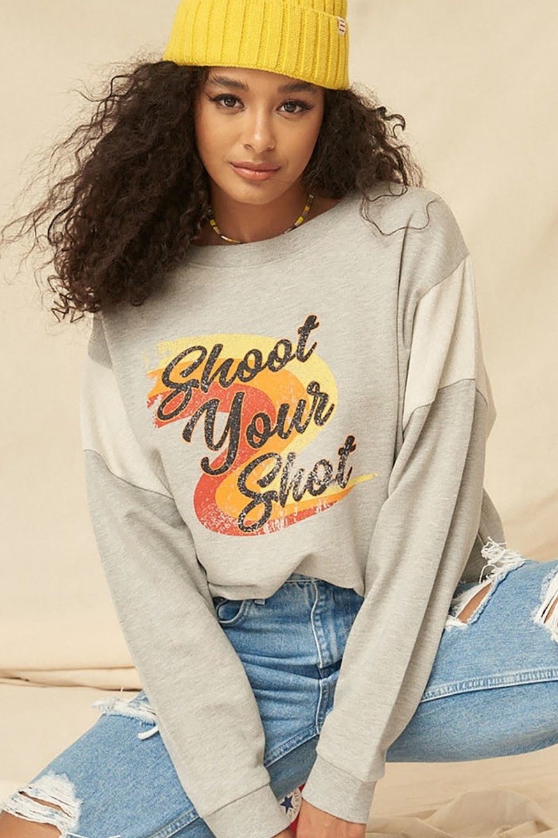 A French Terry Knit Graphic Sweatshirt Look Up Deals