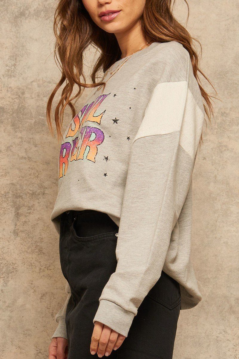 A French Terry Knit Graphic Sweatshirt Look Up Deals