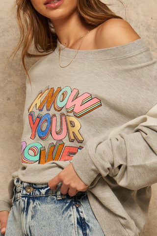 A French Terry Knit Graphic Sweatshirt Look Up Deals