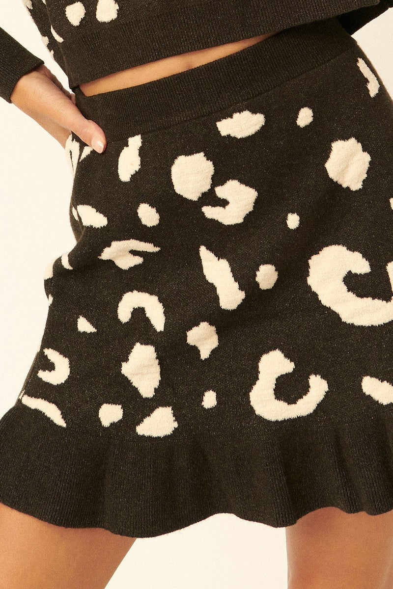 A Leopard-print Knit Mini Skirt Look Up Deals