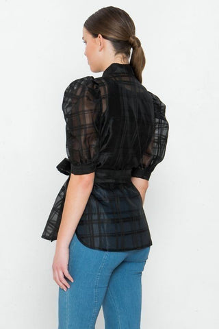 A See-thru Mini Length Organza Top Look Up Deals