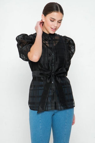 A See-thru Mini Length Organza Top Look Up Deals