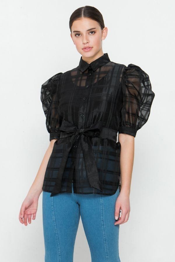 A See-thru Mini Length Organza Top Look Up Deals