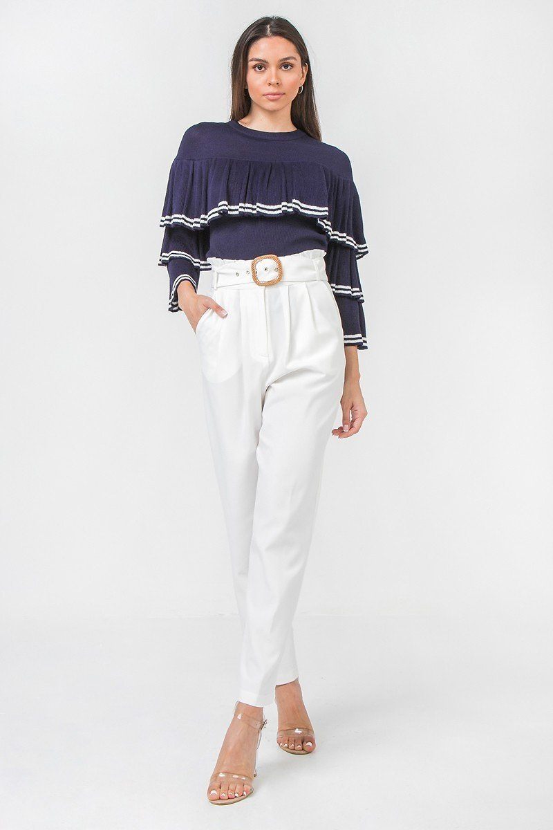 A Solid Pant Featuring Paperbag Waist With Rattan Buckle Belt Look Up Deals