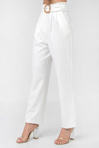 A Solid Pant Featuring Paperbag Waist With Rattan Buckle Belt Look Up Deals