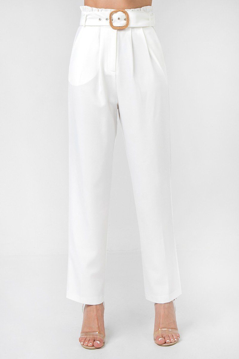 A Solid Pant Featuring Paperbag Waist With Rattan Buckle Belt Look Up Deals