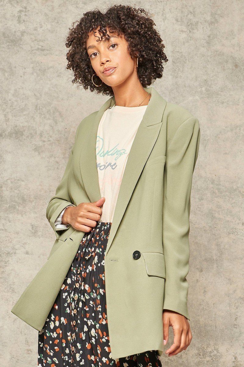 A Solid Woven Blazer Jacket Look Up Deals