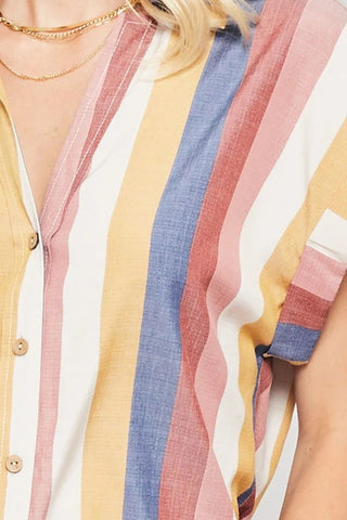 A Woven Shirt In Multicolor Striped With Collared Neckline Look Up Deals