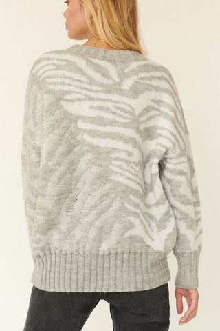 A Zebra Print Pullover Sweater Look Up Deals