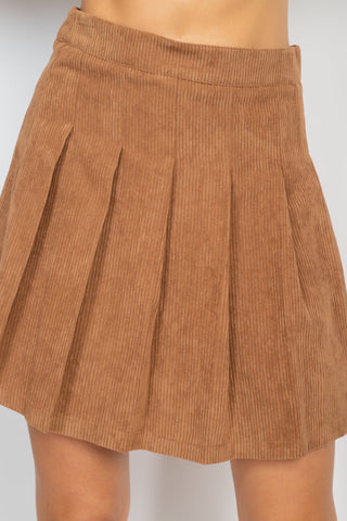 A-line Corduroy Pleated Mini Skirt Look Up Deals