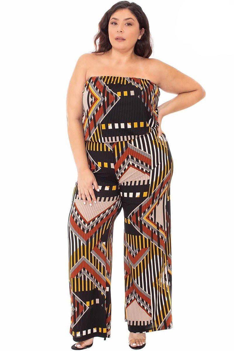 Abstract Print Tupbe Top Plus Size Jumpsuit Look Up Deals