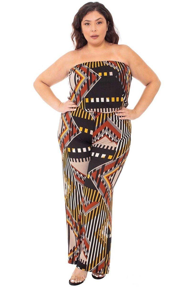 Abstract Print Tupbe Top Plus Size Jumpsuit Look Up Deals