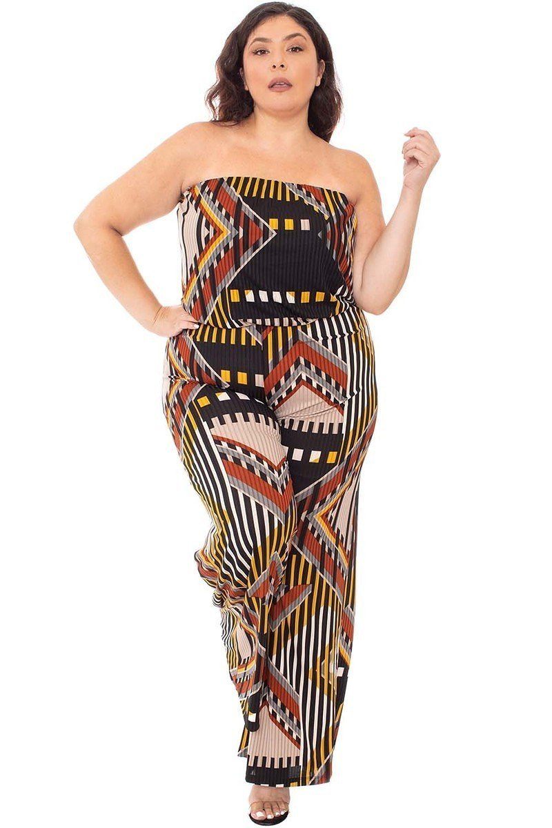 Abstract Print Tupbe Top Plus Size Jumpsuit Look Up Deals