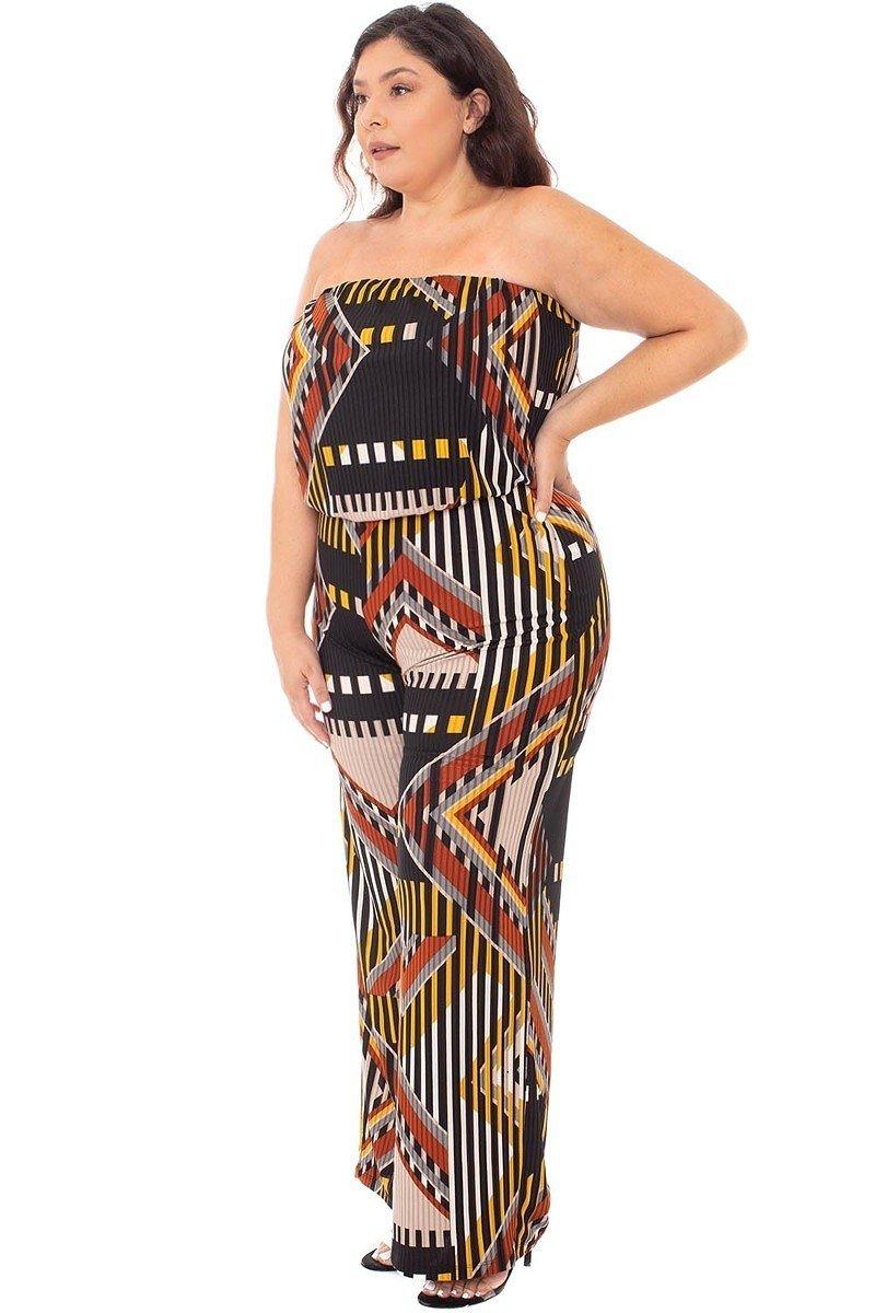 Abstract Print Tupbe Top Plus Size Jumpsuit Look Up Deals