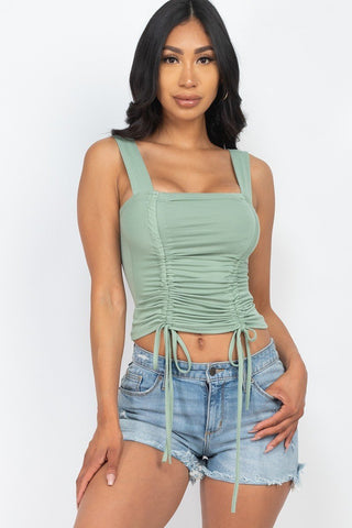 Adjustable Front Ruched With String Square Neck Crop Tops Look Up Deals