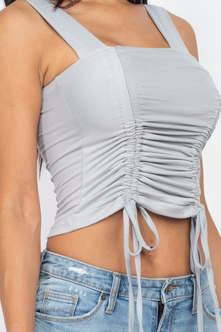 Adjustable Front Ruched With String Square Neck Crop Tops Look Up Deals