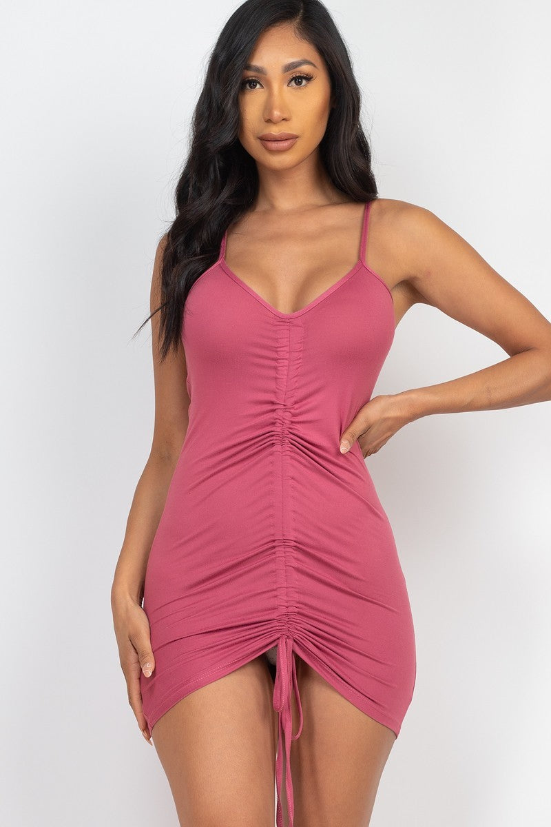 Adjustable Ruched Front Detail Mini Dress Look Up Deals