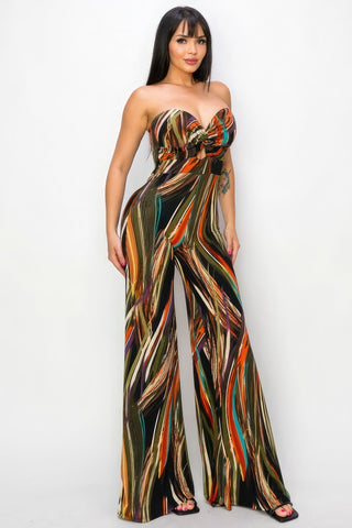 Allover Print Twist Front Wide Leg Jumpsuit Look Up Deals