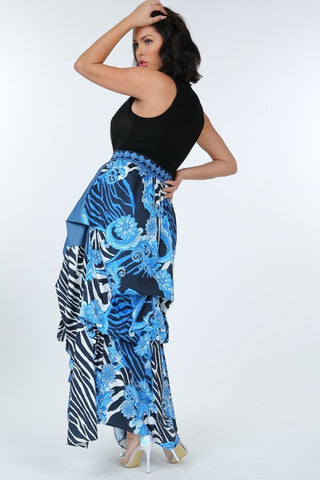 Animal Chain Print Denim Tacked Maxi Skirt In Black Gold Look Up Deals