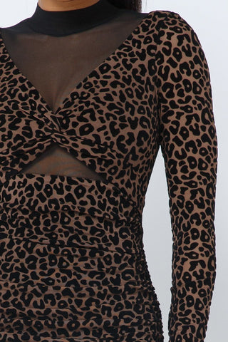 Animal Print Long Sleeve Mock Neck Mini Dress Look Up Deals